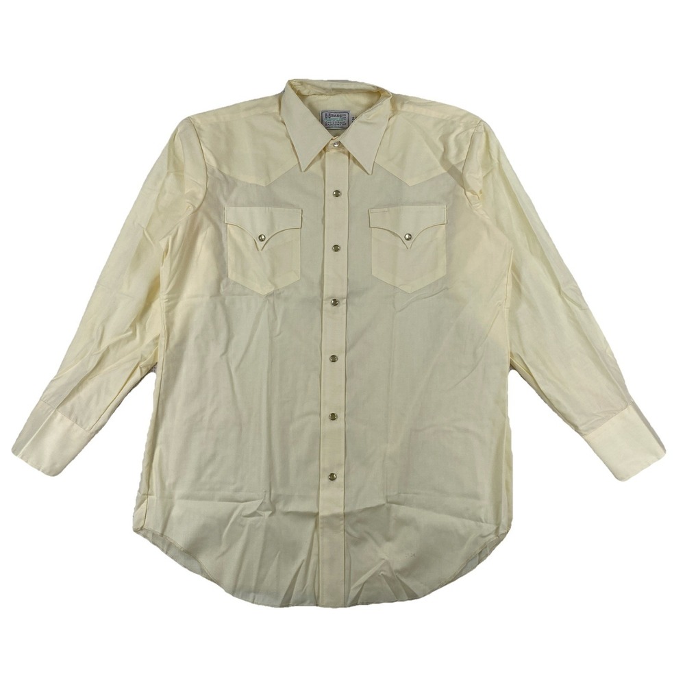 Vintage H Bar C Ranchwear Western Pearl Snap Shirt Men's 17 34 Yellow USA